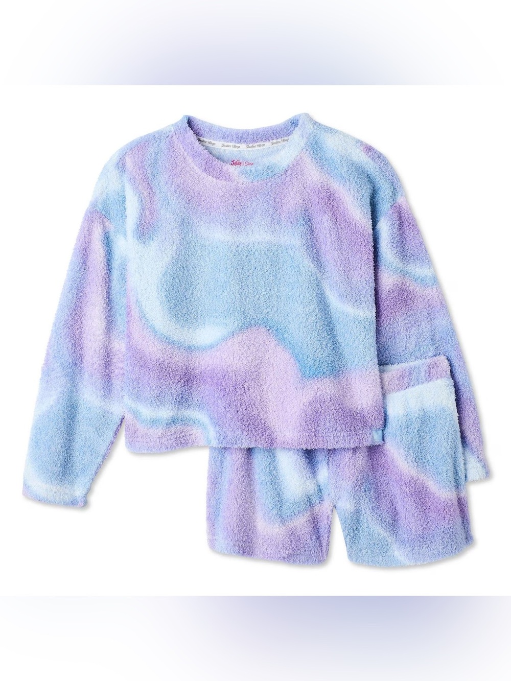 NWT JUSTICE Soft Plush Tie-Dye Blue & Purple Kids Pyjama Set - Picture 1 of 2